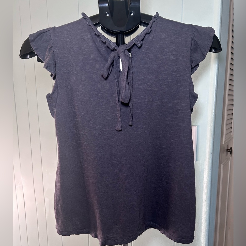 LOFT Gray Eyelet Ruffle Blouse - Picture 3 of 5